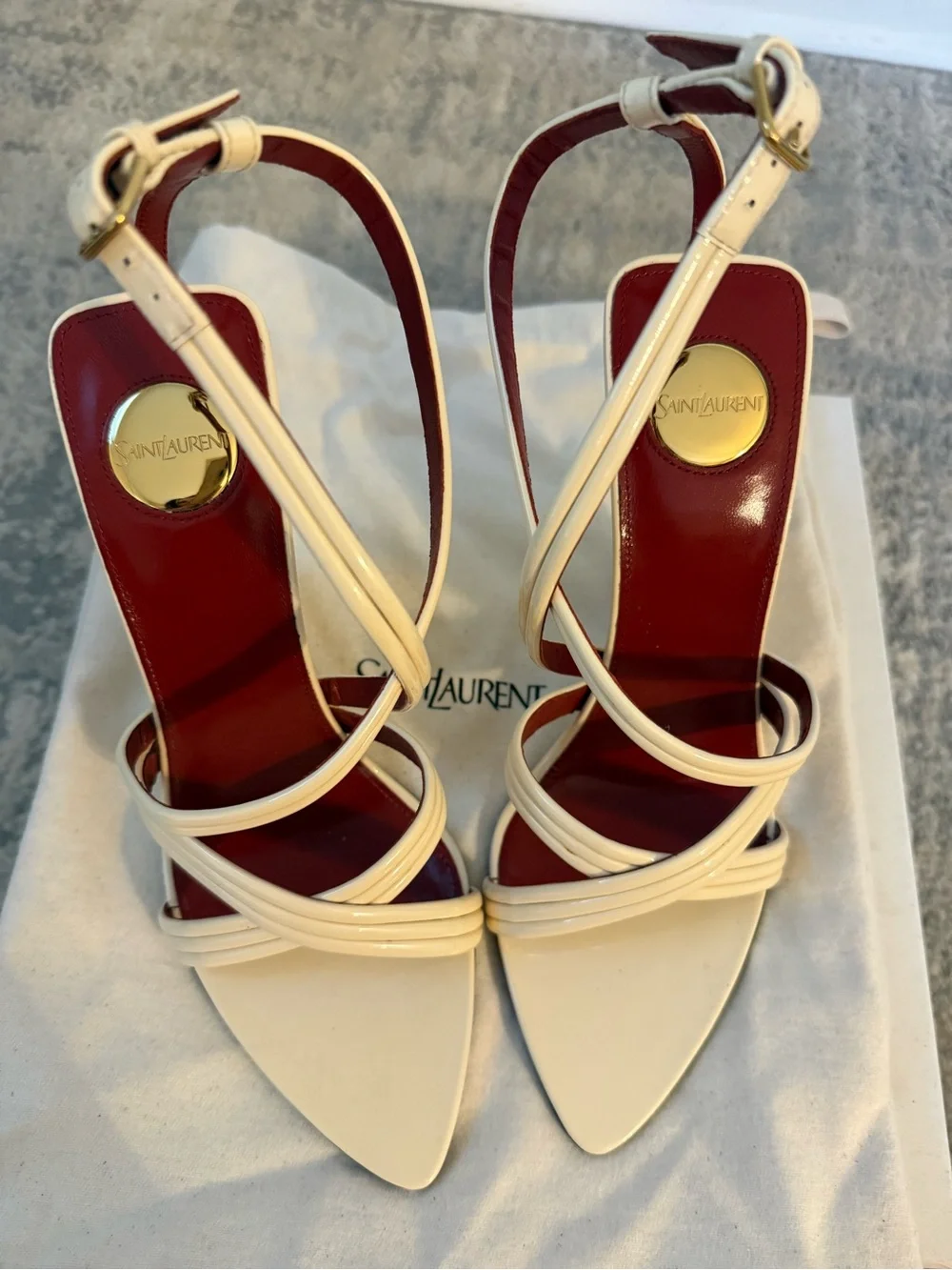 Saint Laurent Ivory Patent Leather Strappy Sandals